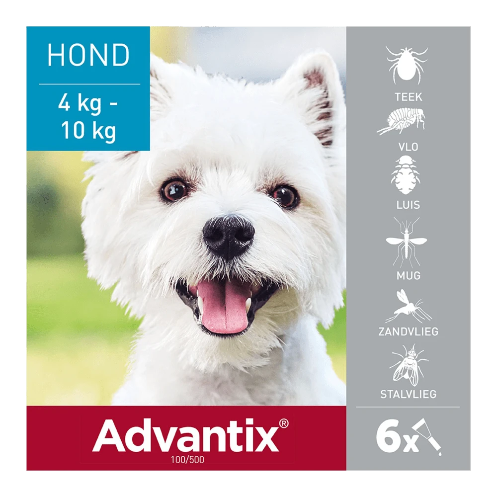 Advantix Spot On 100 - 4-10kg - 1ml - Anti Vlooien En Tekenmiddel - 6 Pipetten - Afbeelding 2