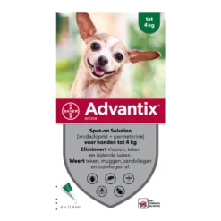 Advantix Spot On 40 - Tot 4kg - 0.4ml - Anti Vlooien En Tekenmiddel - 6 Pipetten