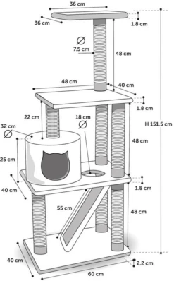 Flamingo Scratching Tree Forza - Black - 60x40x151,5cm -Pet Planet Verkoop scratching tree forza black 60x40x151 5cm flamingo 2