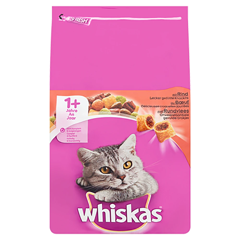 Whiskas 1+ Adult Droge Brokjes - Rund - Kattenvoer - 3,8kg 3 Whiskas 1+ Adult Droge Brokjes - Rund - Kattenvoer - 3,8kg