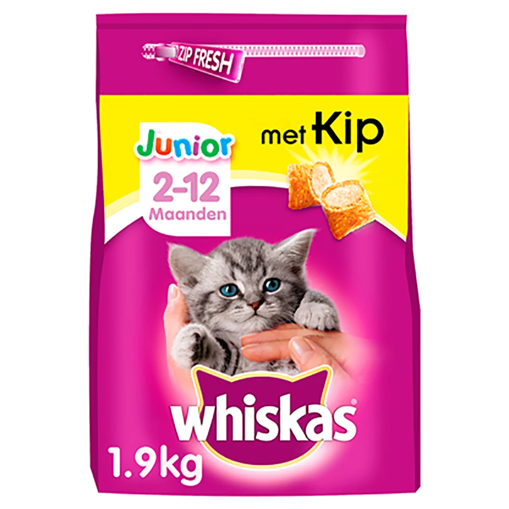Whiskas Junior Droge Brokjes - Kip & Melk - Kittenvoer - 1,9kg 4 Whiskas Junior Droge Brokjes - Kip & Melk - Kittenvoer - 1,9kg - Afbeelding 2